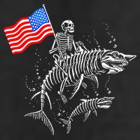 Skeleton Ride Shark 4th Of July Trucker Hat