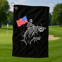 Skeleton Ride Shark 4th Of July Golf Towel