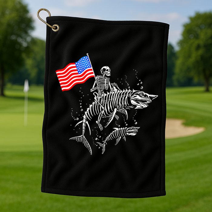 Skeleton Ride Shark 4th Of July Golf Towel