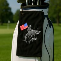Skeleton Ride Shark 4th Of July Golf Towel