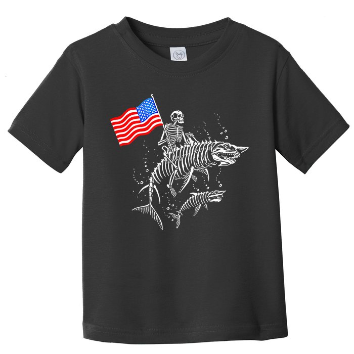 Skeleton Ride Shark 4th Of July Toddler T-Shirt