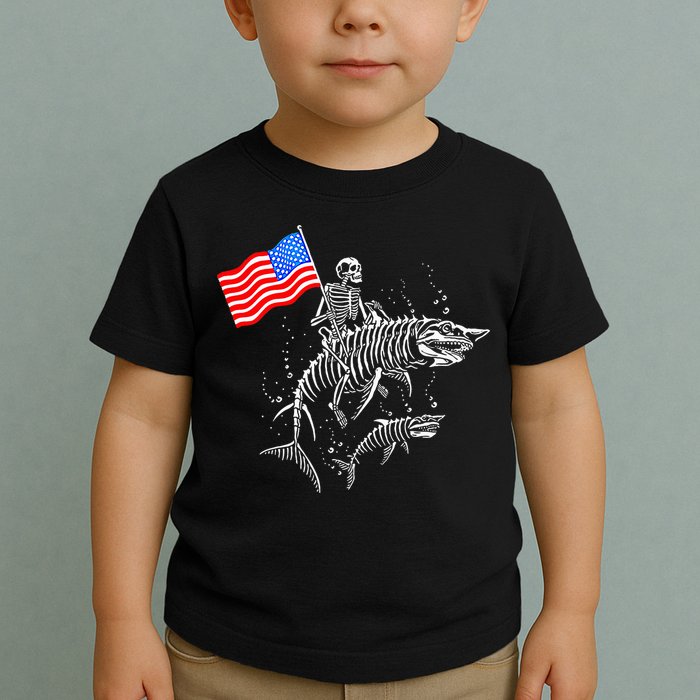 Skeleton Ride Shark 4th Of July Toddler T-Shirt