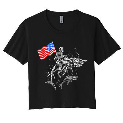 Skeleton Ride Shark 4th Of July Crop Top
