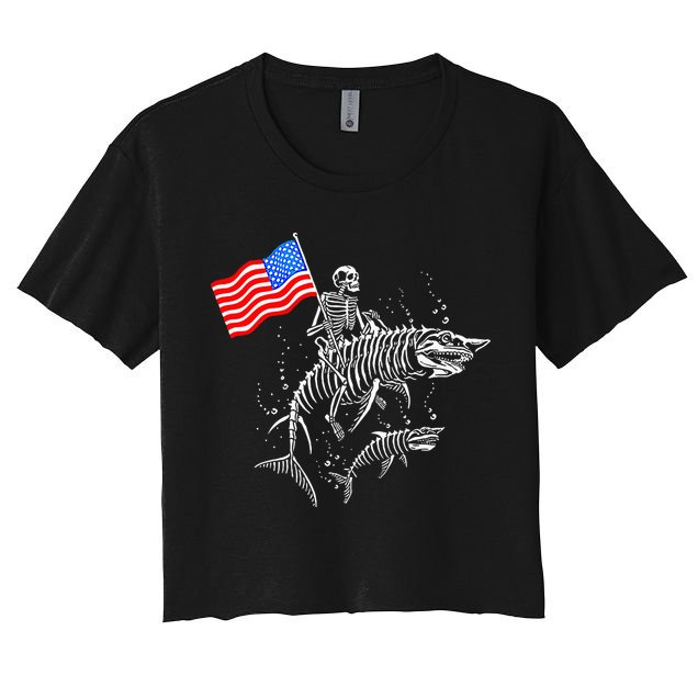 Skeleton Ride Shark 4th Of July Crop Top