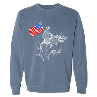 Skeleton Ride Shark 4th Of July Garment-Dyed Sweatshirt