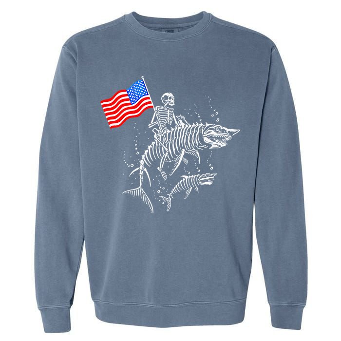 Skeleton Ride Shark 4th Of July Garment-Dyed Sweatshirt