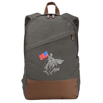 Skeleton Ride Shark 4th Of July Cotton Canvas Backpack
