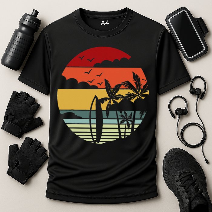 Surfing Retro Surfboard Surfer Surfers Waves Surfing Cooling Performance Crew T-Shirt