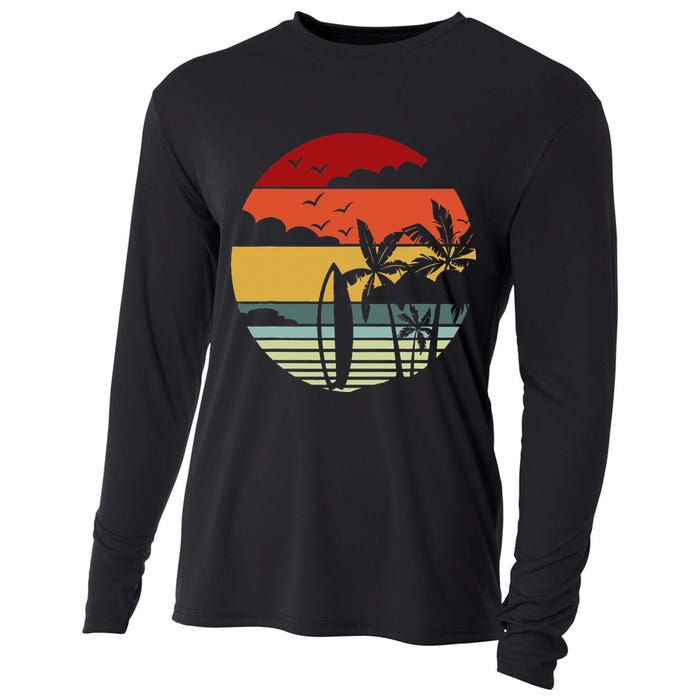 Surfing Retro Surfboard Surfer Surfers Waves Surfing Cooling Performance Long Sleeve Crew