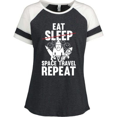 Space Rocket Ship Planets Gift Eat Sleep Space Travel Repeat Gift Enza Ladies Jersey Colorblock Tee