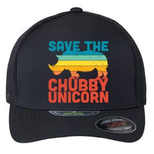 Sunset Retro Save The Chubby Unicorn Rhino Funny Gift Flexfit Unipanel Trucker Cap