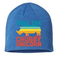 Sunset Retro Save The Chubby Unicorn Rhino Funny Gift Sustainable Beanie