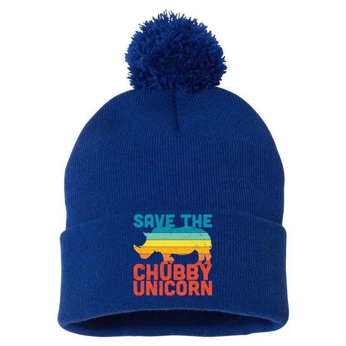 Sunset Retro Save The Chubby Unicorn Rhino Funny Gift Pom Pom 12in Knit Beanie