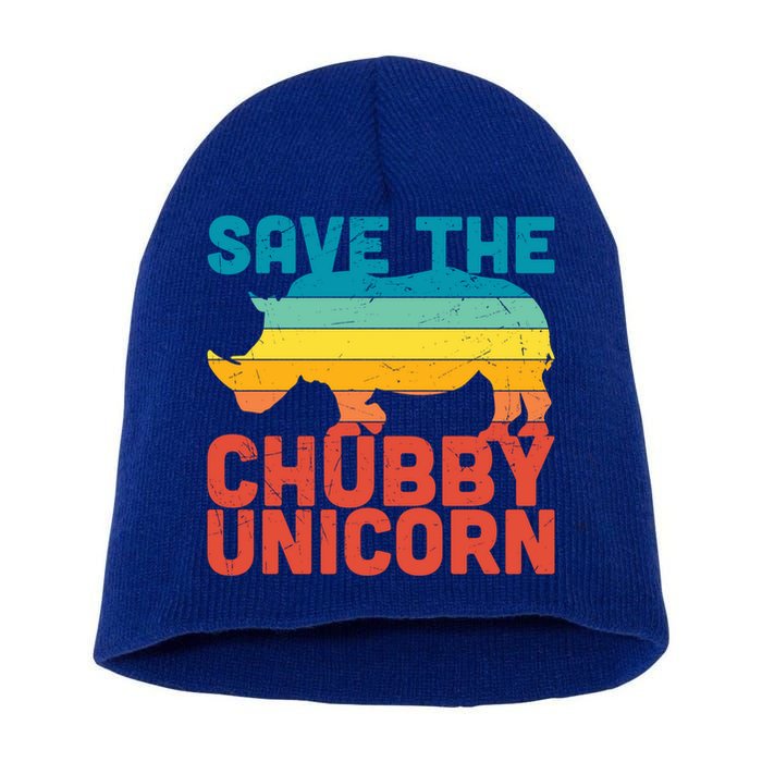 Sunset Retro Save The Chubby Unicorn Rhino Funny Gift Short Acrylic Beanie