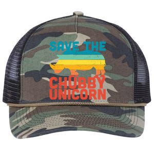 Sunset Retro Save The Chubby Unicorn Rhino Funny Gift Retro Rope Trucker Hat Cap