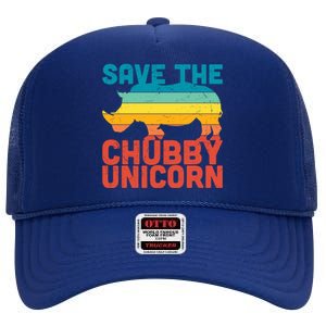 Sunset Retro Save The Chubby Unicorn Rhino Funny Gift High Crown Mesh Back Trucker Hat