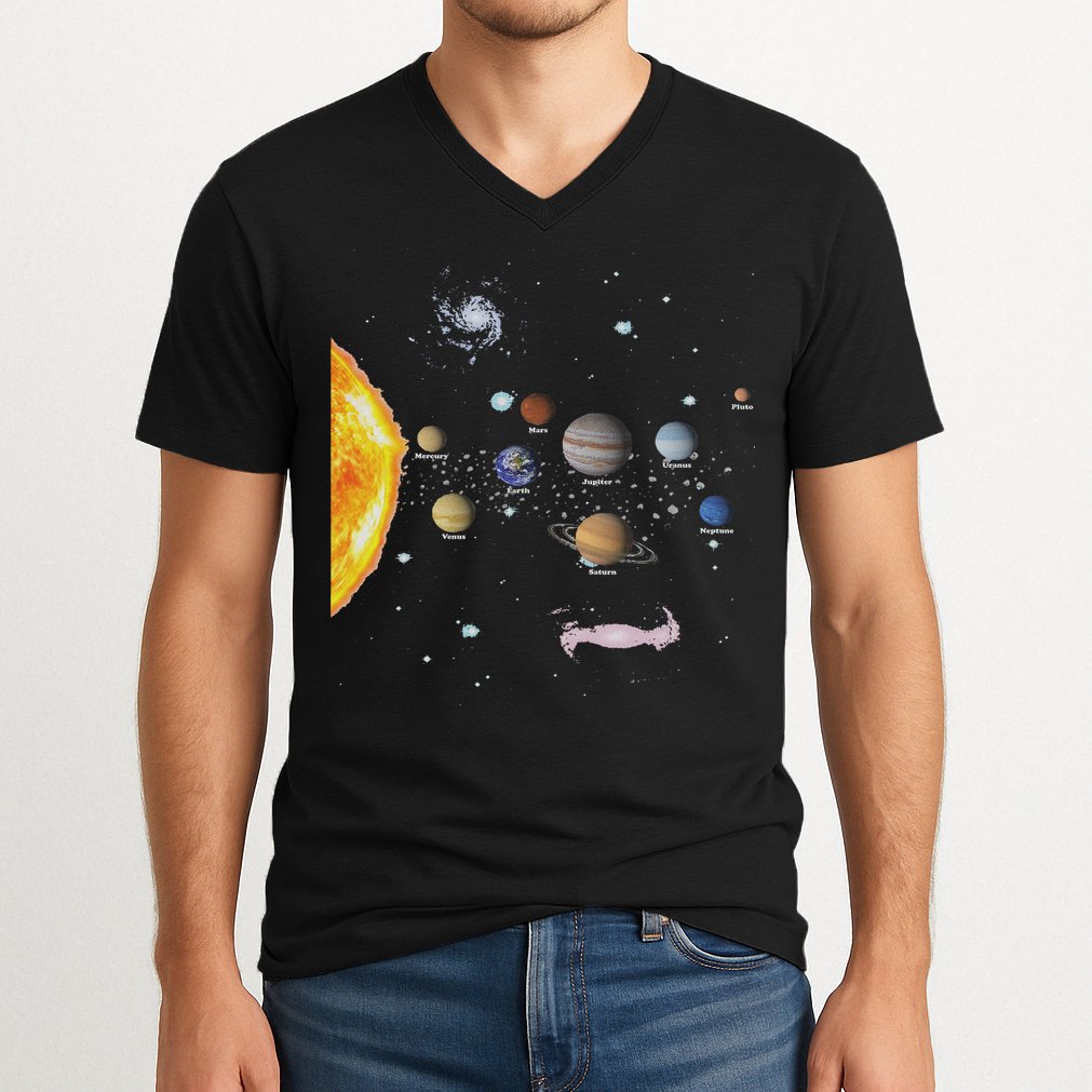 Stem Realistic Space Solar System V-Neck T-Shirt