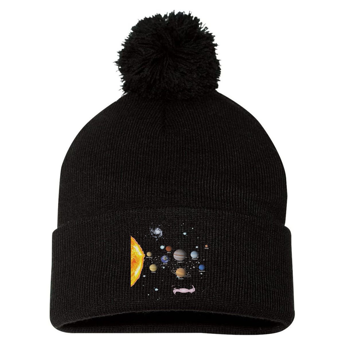 Stem Realistic Space Solar System Pom Pom 12in Knit Beanie