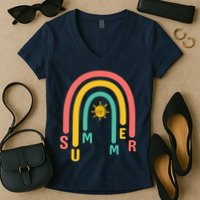 Summer Rainbow Sunshine Cute Women's V-Neck T-Shirt