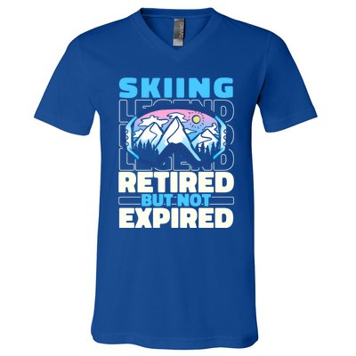 Skiing Retired Ski Cool Gift Winter Sports Skier Gift V-Neck T-Shirt