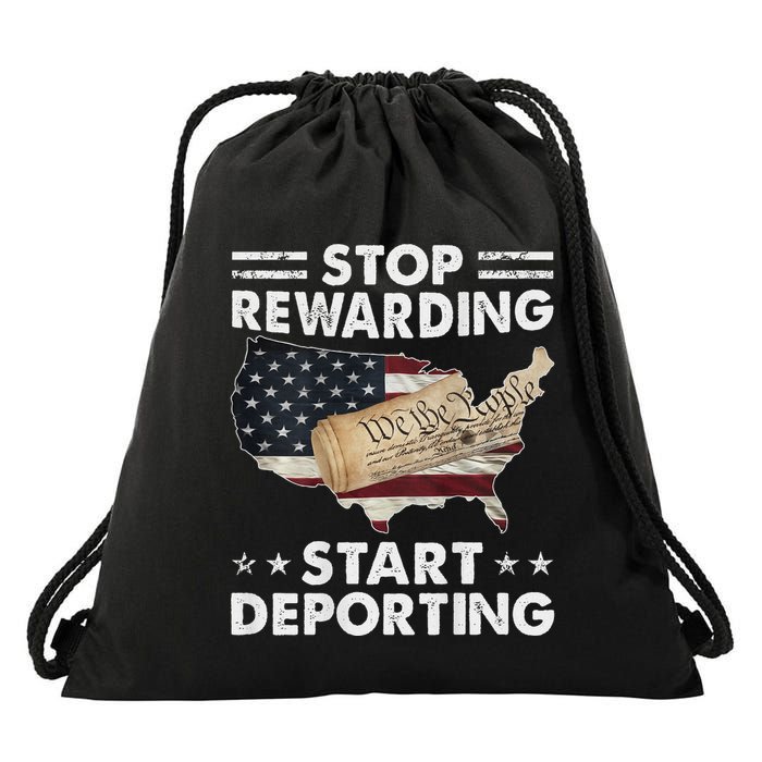 Stop Rewarding Start Deporting Vintage American Declaration Drawstring Bag