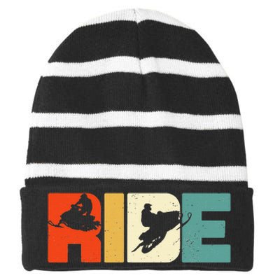 Snowmobile Ride Snowmobiling Motor Sled Winter Sport Gift Striped Beanie with Solid Band