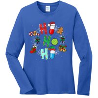 Snow Reindeer Santa Claus Pharmacy Crew Christmas Funny Gift Ladies Long Sleeve Shirt