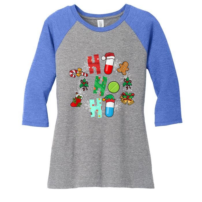 Snow Reindeer Santa Claus Pharmacy Crew Christmas Funny Gift Women's Tri-Blend 3/4-Sleeve Raglan Shirt