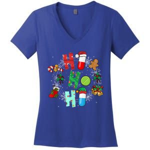 Snow Reindeer Santa Claus Pharmacy Crew Christmas Funny Gift Women's V-Neck T-Shirt