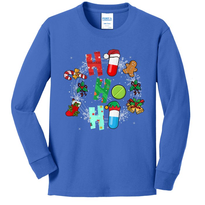 Snow Reindeer Santa Claus Pharmacy Crew Christmas Funny Gift Kids Long Sleeve Shirt