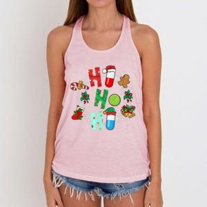 Snow Reindeer Santa Claus Pharmacy Crew Christmas Funny Gift Women's Knotted Racerback Tank