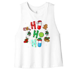 Snow Reindeer Santa Claus Pharmacy Crew Christmas Funny Gift Women's Racerback Cropped Tank