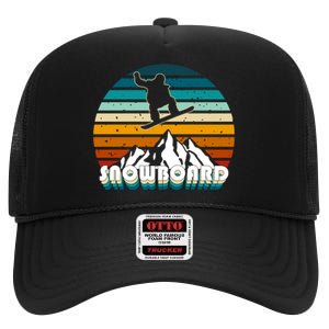 Snowboard Retro Sunset High Crown Mesh Back Trucker Hat