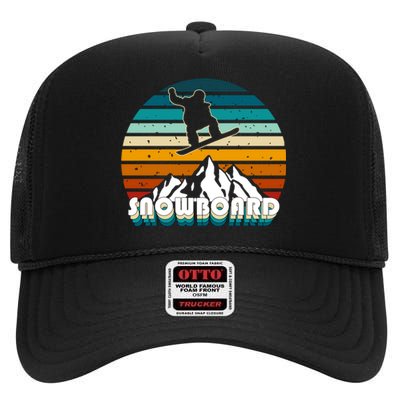 Snowboard Retro Sunset High Crown Mesh Back Trucker Hat