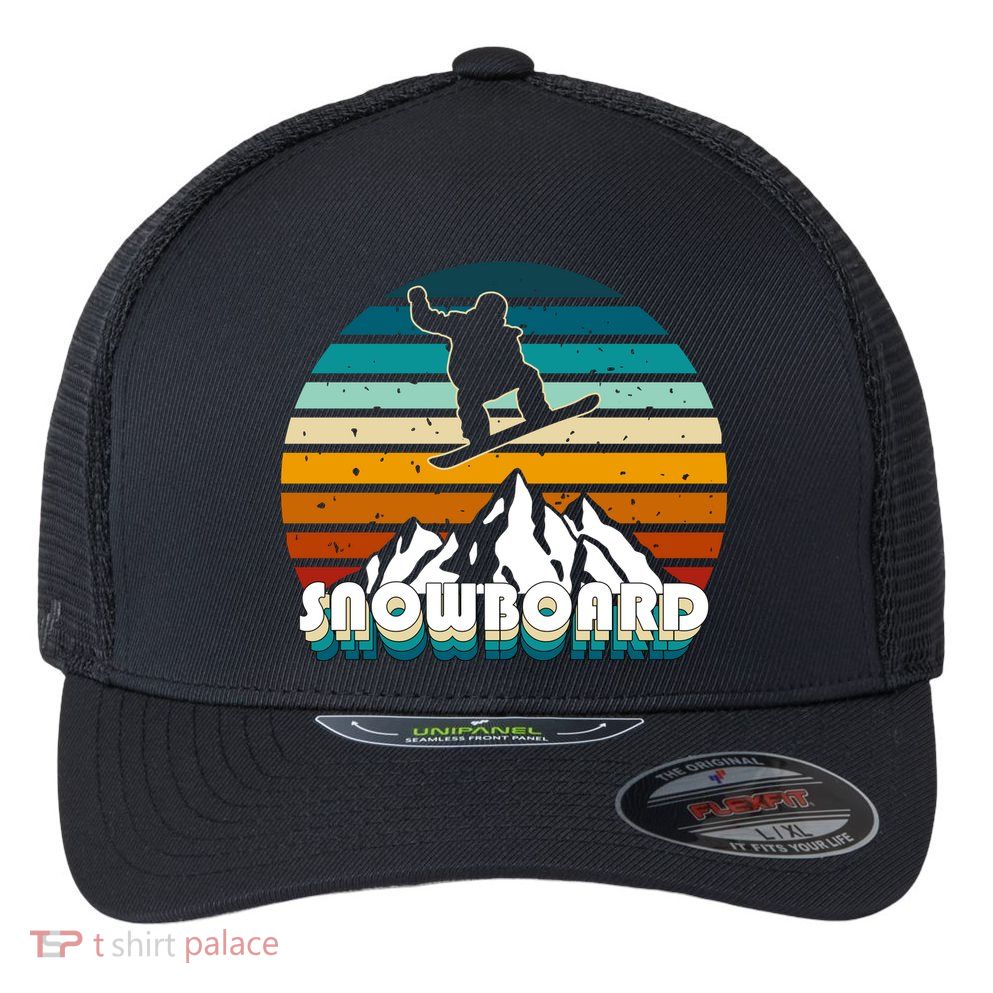 Snowboard Retro Sunset Flexfit Unipanel Trucker Cap