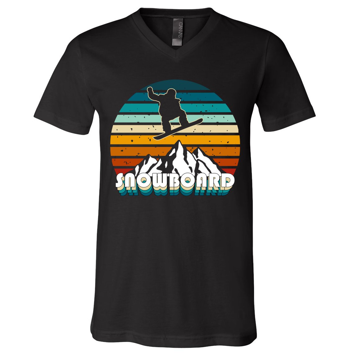 Snowboard Retro Sunset V-Neck T-Shirt