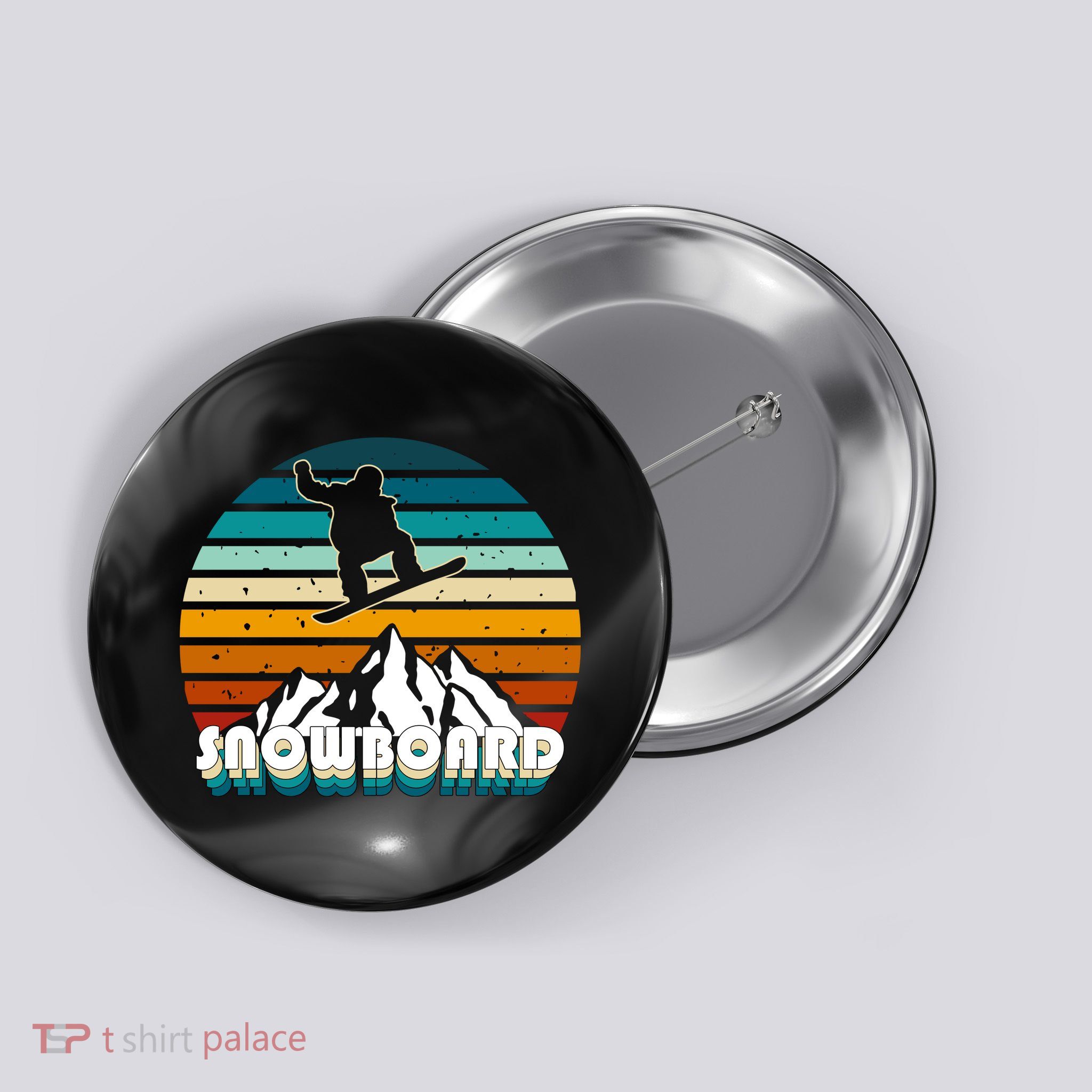 Snowboard Retro Sunset Button