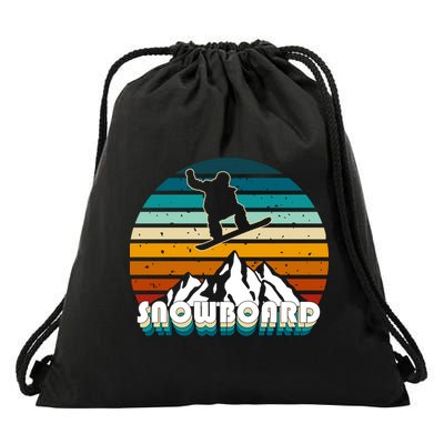 Snowboard Retro Sunset Drawstring Bag