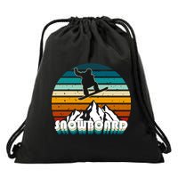 Snowboard Retro Sunset Drawstring Bag
