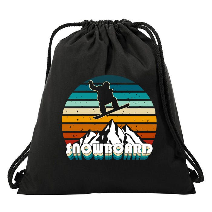 Snowboard Retro Sunset Drawstring Bag