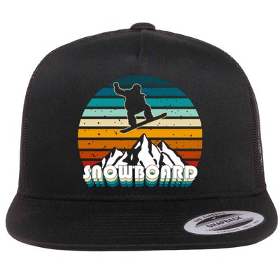 Snowboard Retro Sunset Flat Bill Trucker Hat