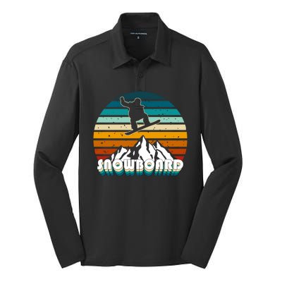 Snowboard Retro Sunset Silk Touch Performance Long Sleeve Polo