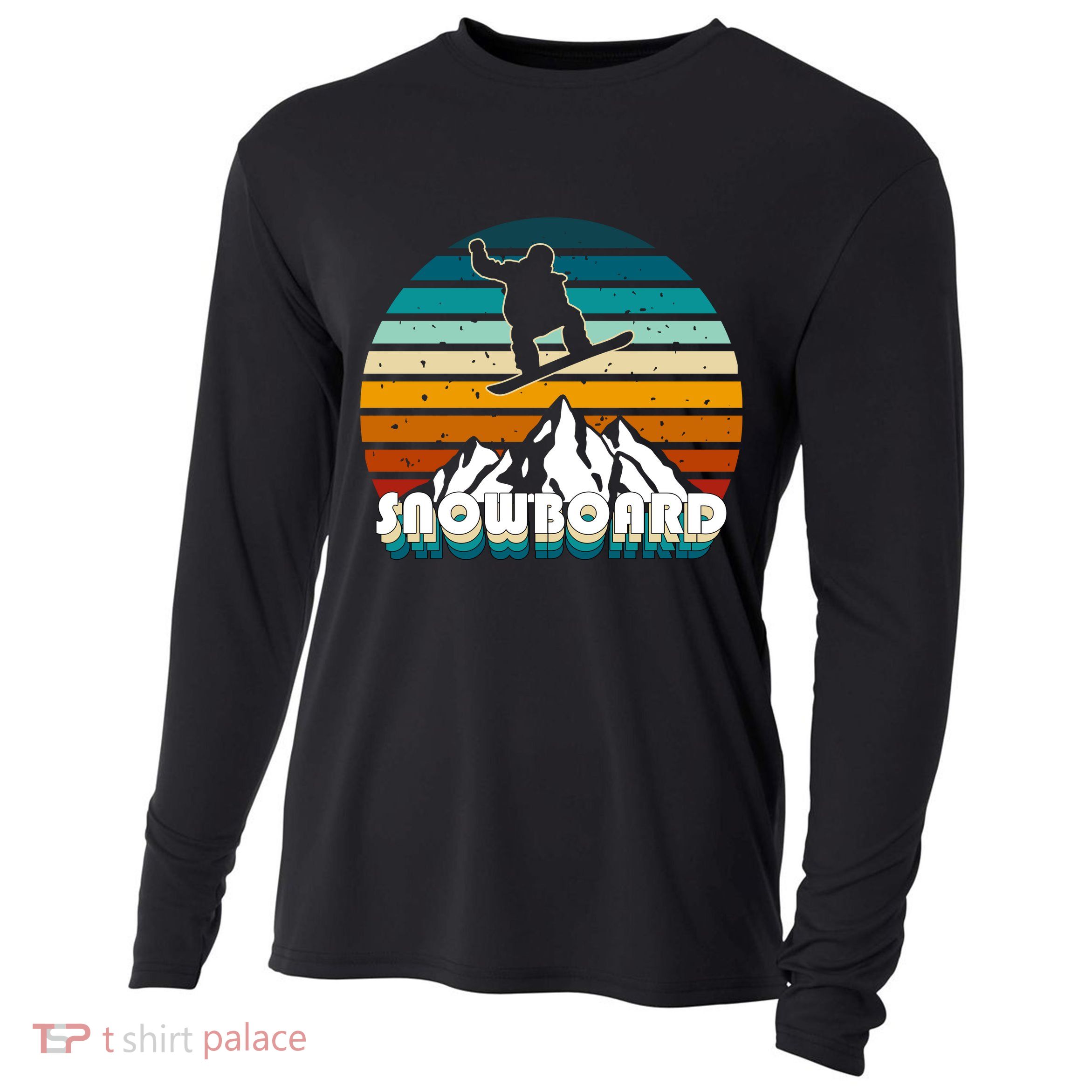 Snowboard Retro Sunset Cooling Performance Long Sleeve Crew
