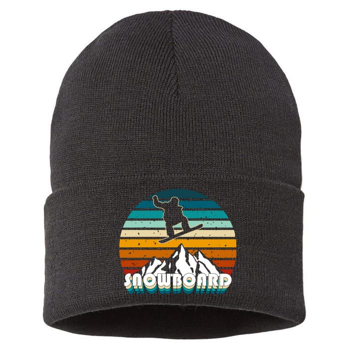 Snowboard Retro Sunset Sustainable Knit Beanie