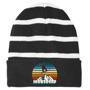 Snowboard Retro Sunset Striped Beanie with Solid Band