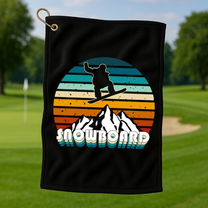 Snowboard Retro Sunset Golf Towel