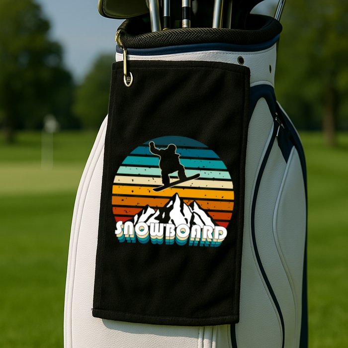 Snowboard Retro Sunset Golf Towel