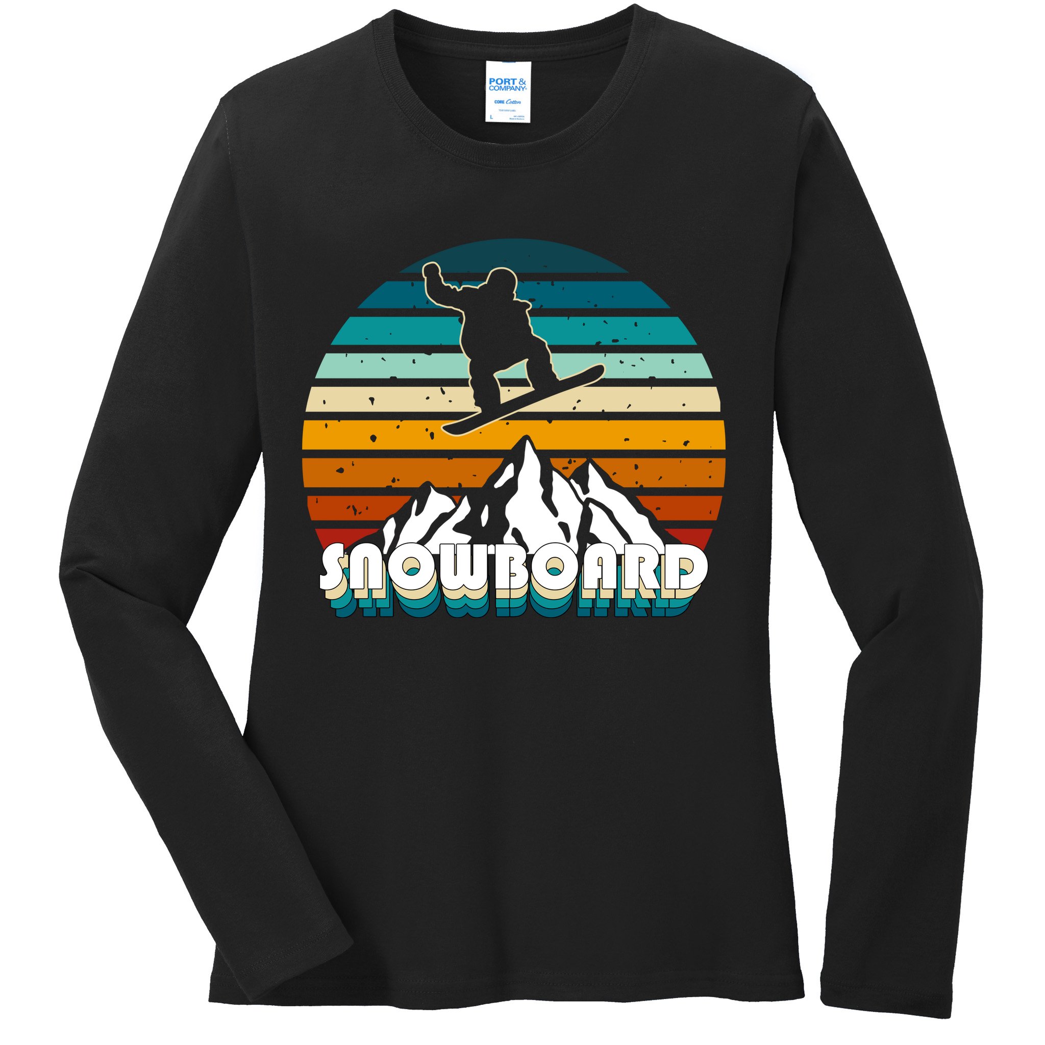 Snowboard Retro Sunset Ladies Long Sleeve Shirt