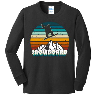 Snowboard Retro Sunset Kids Long Sleeve Shirt