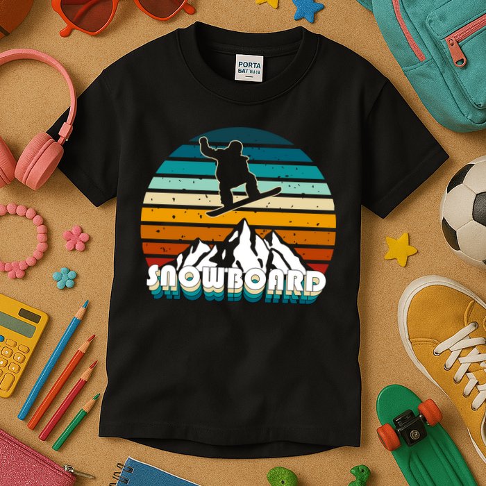 Snowboard Retro Sunset Kids T-Shirt